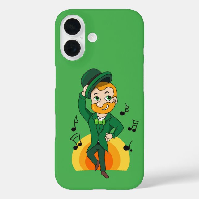 Funda iPhone 16 Leprechaun bailando, personalizado de San Patricio (Reverso )