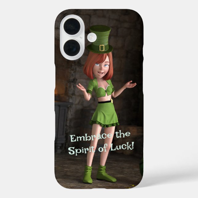 Funda iPhone 16 Leprechaun Toon Chica al lado de la olla de oro (Reverso )