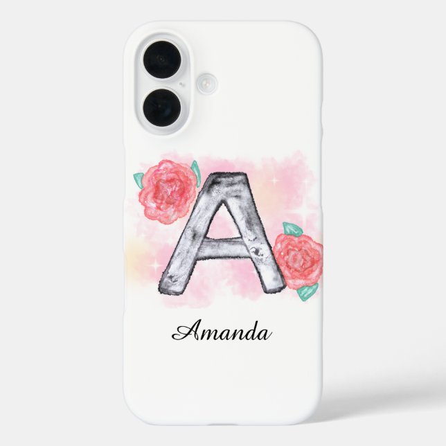 Funda iPhone 16 Letra acuarela floral a (Reverso )
