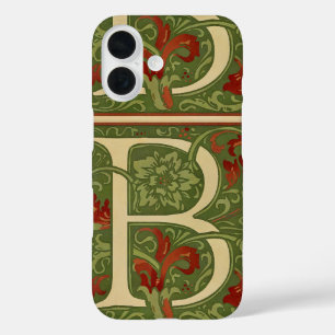Funda iPhone 16 Letra de monograma de William Morris B Floral Rojo