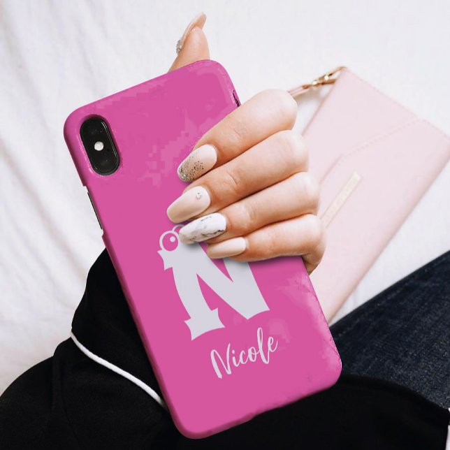 Funda iPhone 16 Letra inicial con monograma en rosa (Subido por el creador)
