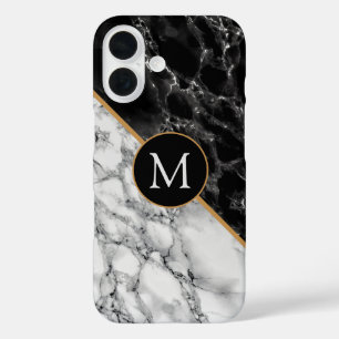 Funda iPhone 16 Letra monograma mármol blanco negro personalizado
