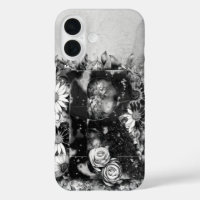 Letra negra y blanca R color de agua floral trippy