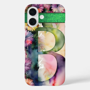 Funda iPhone 16 Letra personalizada B Elegante acuarela floral