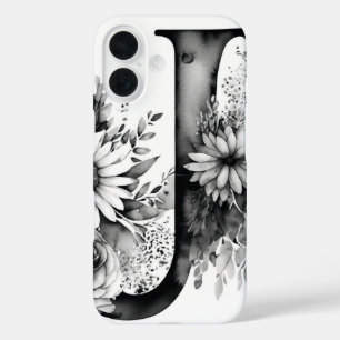 Funda iPhone 16 Letra personalizada J Elegante acuarela floral