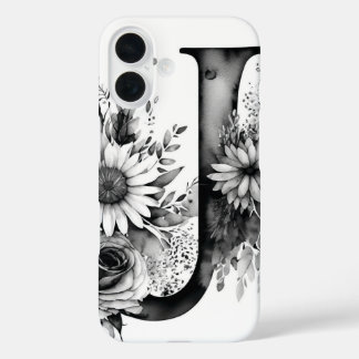 Funda iPhone 16 Letra personalizada J Elegante acuarela floral