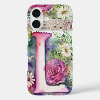 Funda iPhone 16 Letra personalizada L elegancia acuarela floral