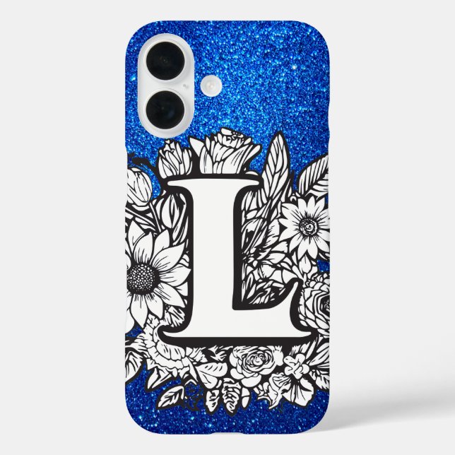 Funda iPhone 16 Letra personalizada L elegant Purpurina floral (Reverso )
