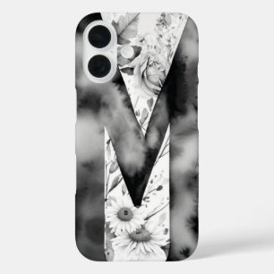 Funda iPhone 16 Letra personalizada M Elegante acuarela floral