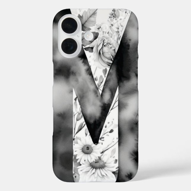 Funda iPhone 16 Letra personalizada M Elegante acuarela floral (Reverso )