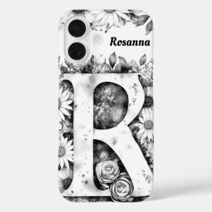 Funda iPhone 16 Letra personalizada R Elegante acuarela floral