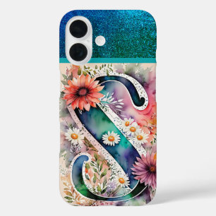 Funda iPhone 16 Letra personalizada S Elegante acuarela floral