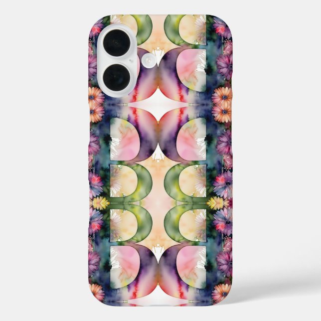 Funda iPhone 16 Letra psicodélica B patrón acuarela floral (Reverso )