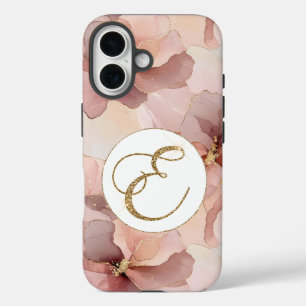 Funda iPhone 16 Letra Purpurina de oro floral rosa de Rubor E