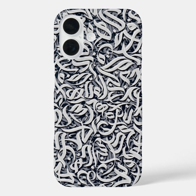 Funda iPhone 16 Letras árabes en blanco y negro (Reverso )