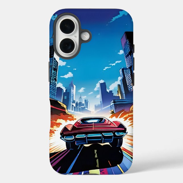 Funda iPhone 16 Libro de Cómic de Coche Yendo Rápido (Reverso )