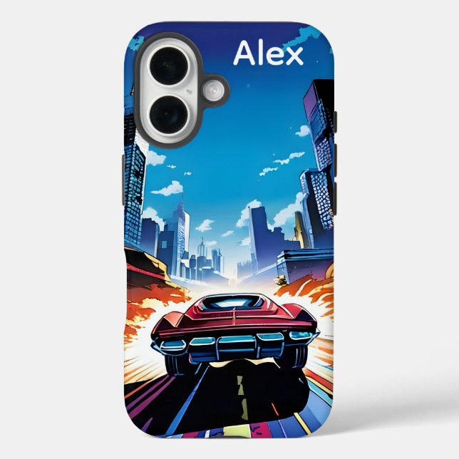 Funda iPhone 16 Libro de Cómics Coche Yendo Rápido Personalizado (Reverso )