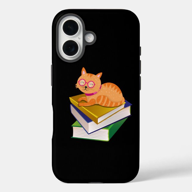 Funda iPhone 16 Libros - Regalo de los libros y gatos (Reverso )