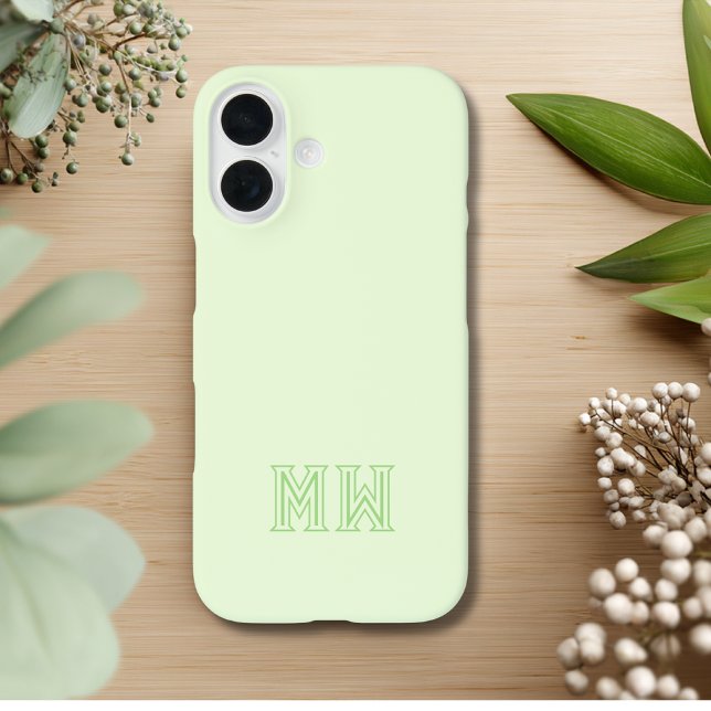 Funda iPhone 16 Lime Green Initials Monogram Simple Minimal  (Subido por el creador)