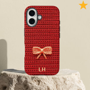 Funda iPhone 16 Lindo lazo de ganchillo rojo con nombre personaliz