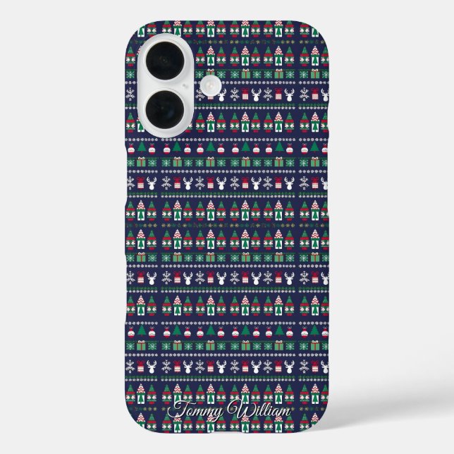 Funda iPhone 16 lindo y feo patrón de suéter de navidades (Reverso )