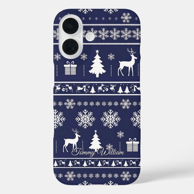 Funda iPhone 16 lindo y feo patrón de suéter de navidades (Reverso )