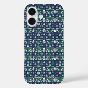 Funda iPhone 16 lindo y feo patrón de suéter de navidades