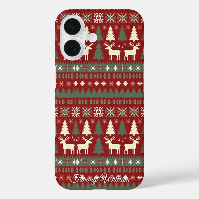 Funda iPhone 16 lindo y feo patrón de suéter de navidades (Reverso )