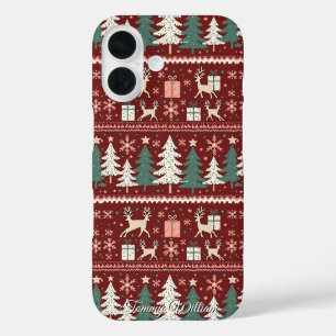 Funda iPhone 16 lindo y feo patrón de suéter de navidades