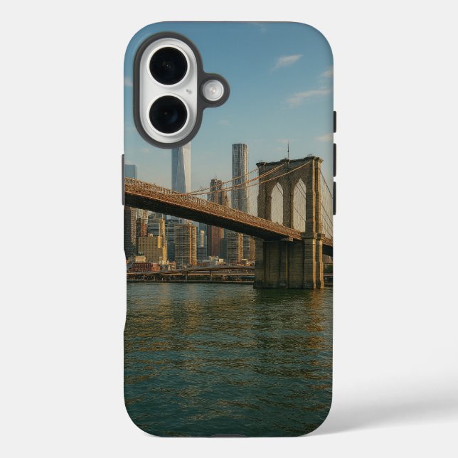 Funda iPhone 16 Línea aérea de Brooklyn Bridge y NYC (Reverso )