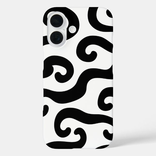 Funda iPhone 16 Líneas curvadas en blanco y negro (Reverso )