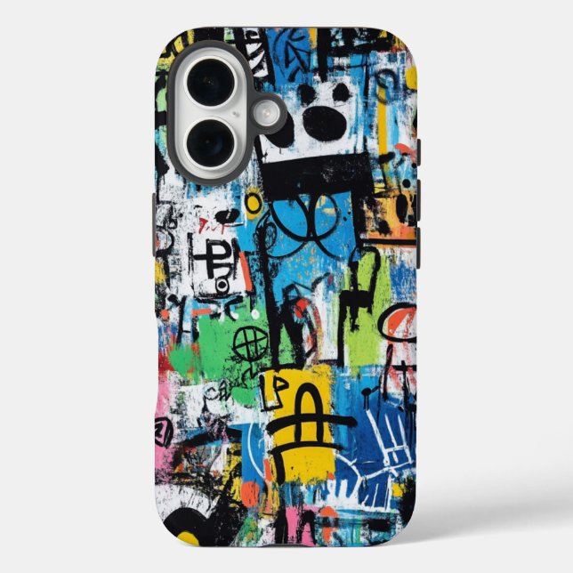 Funda iPhone 16 Líneas ruidosas Grafitti Inspiró estuche de teléfo (Reverso )