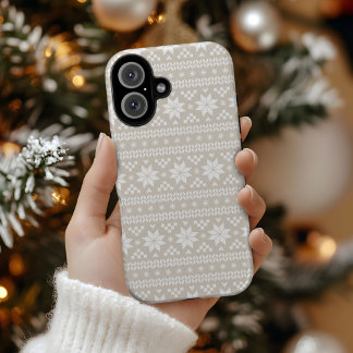 Funda iPhone 16 Linen Beige Fair Isle Navidades Patrón de suéter