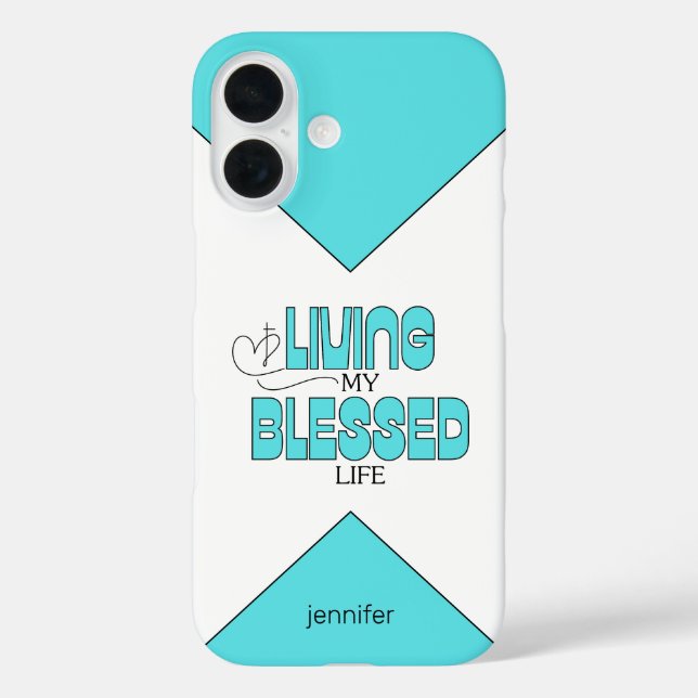 Funda iPhone 16 Living My Blessed Life Aqua Blue (Reverso )
