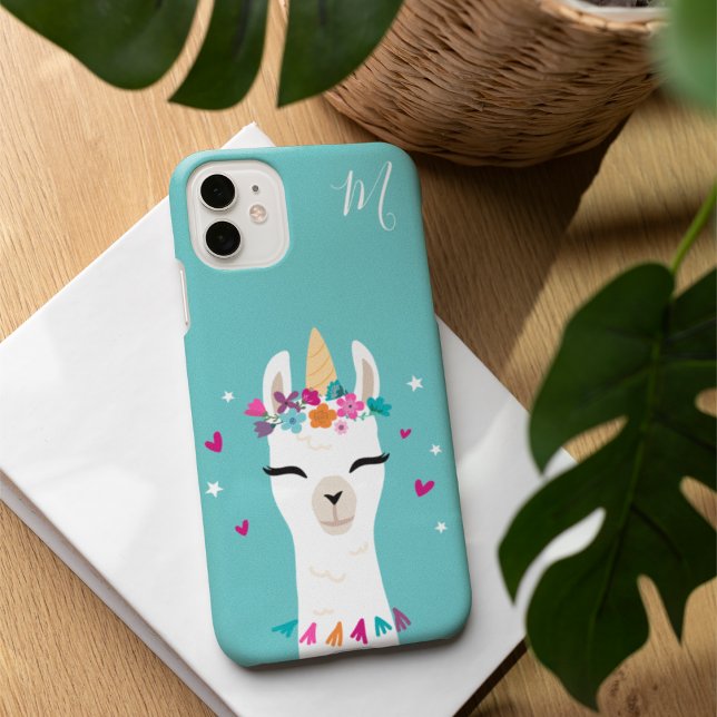 Funda iPhone 16 Llamacorn | Monograma Kawaii Personalizado Unicorn (Subido por el creador)