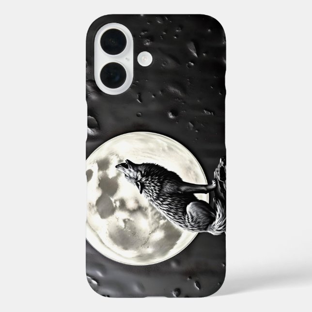 Funda iPhone 16 lobo aullador canino luna llena (Reverso )