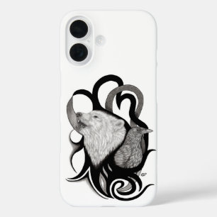 Funda iPhone 16 Lobo blanco con arte tribal de Raven