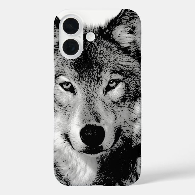 Funda iPhone 16 Lobo blanco y negro (Reverso )