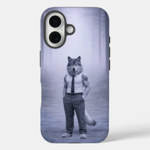 Funda iPhone 16 Lobo con atuendo formal minimalista – Puerto del b