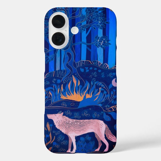 Funda iPhone 16 Lobo en un bosque místico (Reverso )