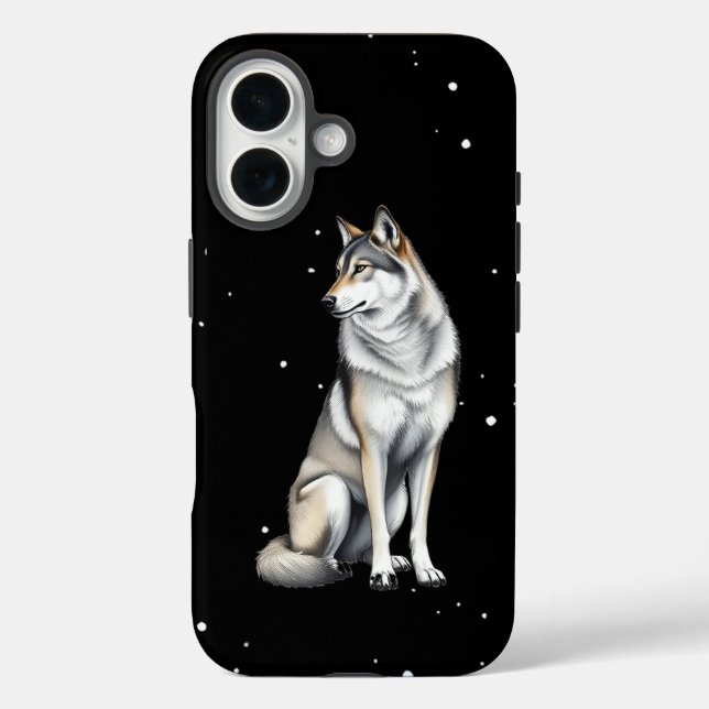 Funda iPhone 16 Lobo gris elegante (Reverso )