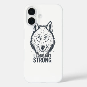 Funda iPhone 16 Lobo solitario motivacional "Solitario pero fuerte