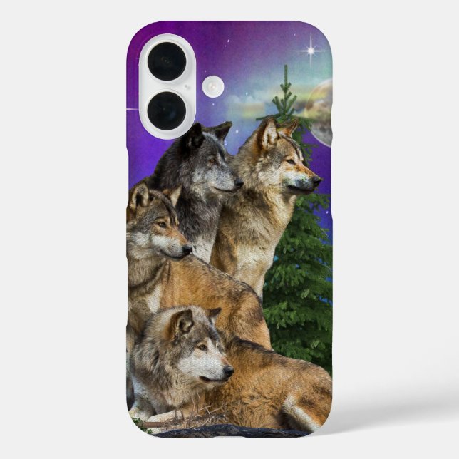 Funda iPhone 16 Lobo y Luna (Reverso )