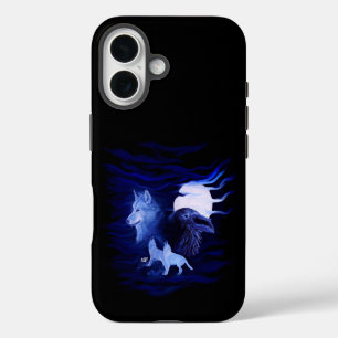 Funda iPhone 16 Lobos y cuervo con luna llena