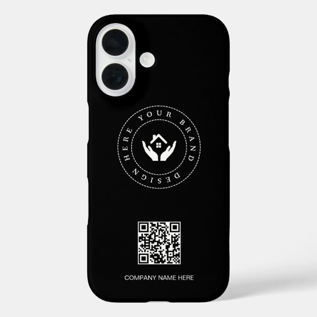 Funda iPhone 16 Logo editable estilo moderno | código qr y texto (Reverso )