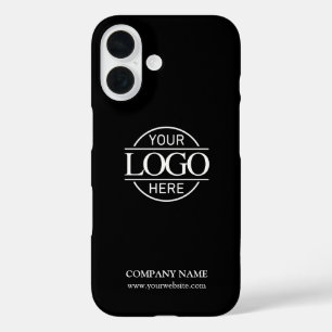Funda iPhone 16 Logotipo de empresa promocional negro minimalista
