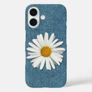 Funda iPhone 16 Los Jeans de Denim Azul Oscuro de Flor Daisy de mo