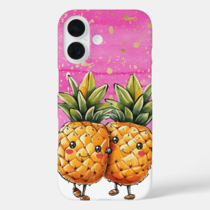 Funda iPhone 16 Los mejores amigos piña Kawaii piña rosa