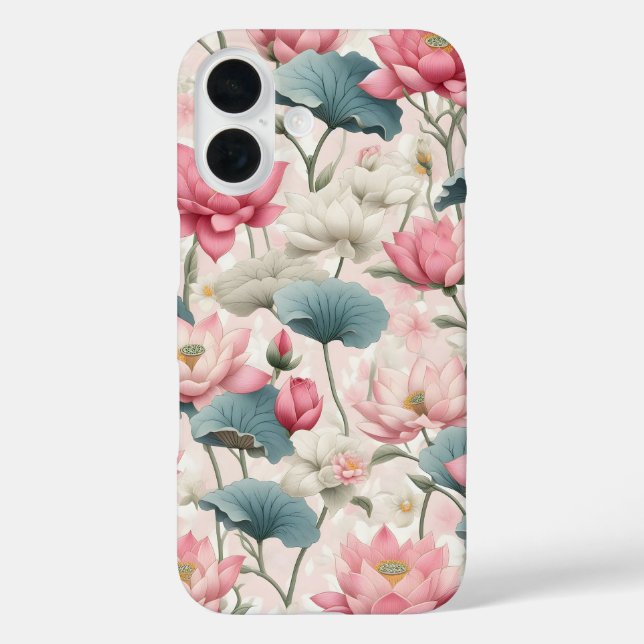 Funda iPhone 16 Loto romántico en rosa, crema y verde suave (Reverso )