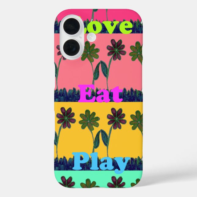 Funda iPhone 16 Love Eat Play Art Print (Reverso )